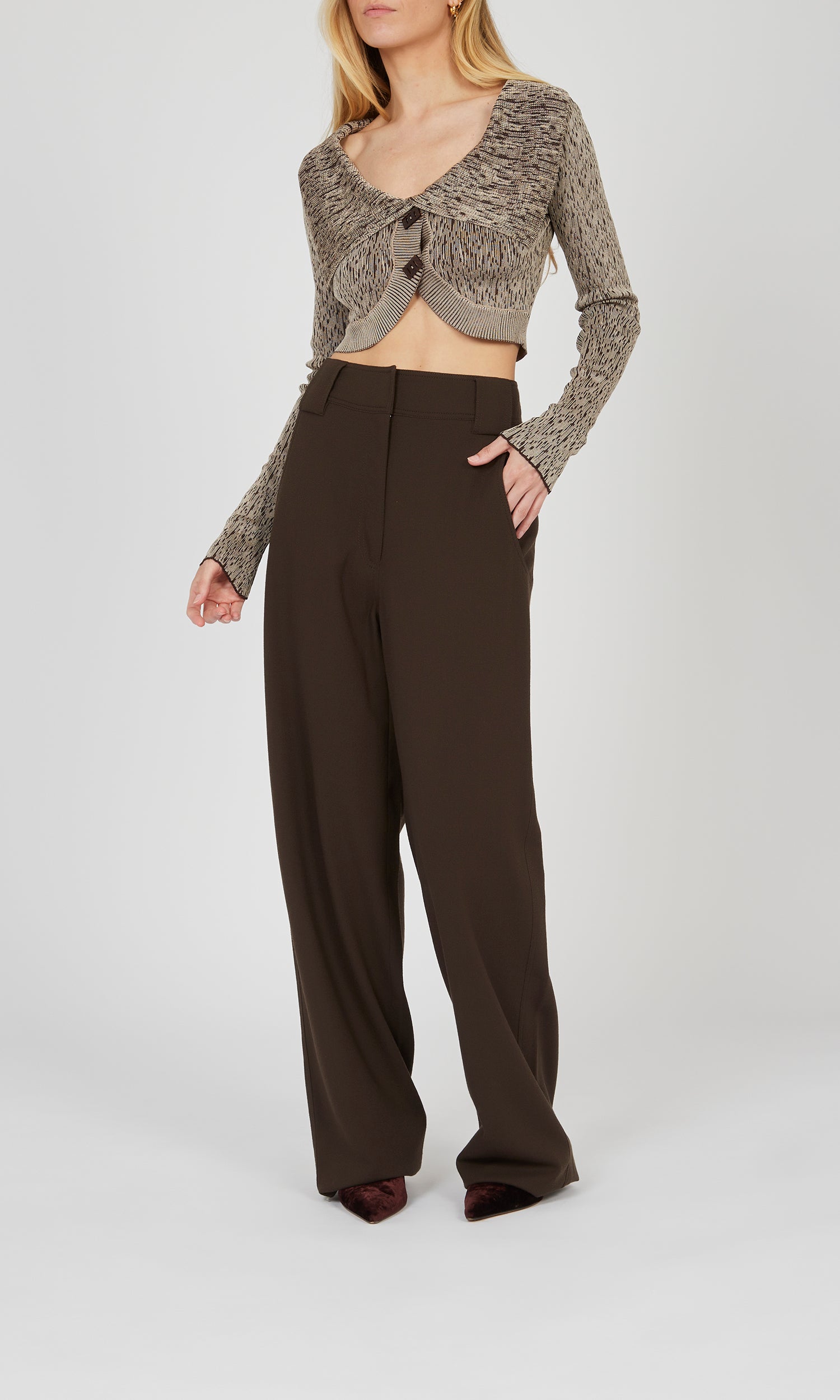 Pantalon large en crêpe de laine - Choco