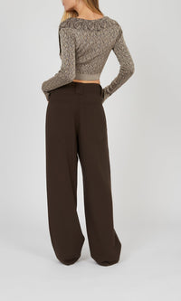 Pantalon large en crêpe de laine - Choco