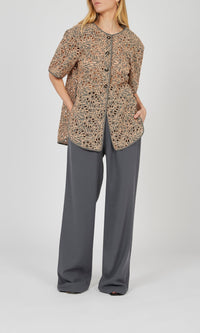 Pantalon large élastiqué en crêpe de laine - Mixed grey
