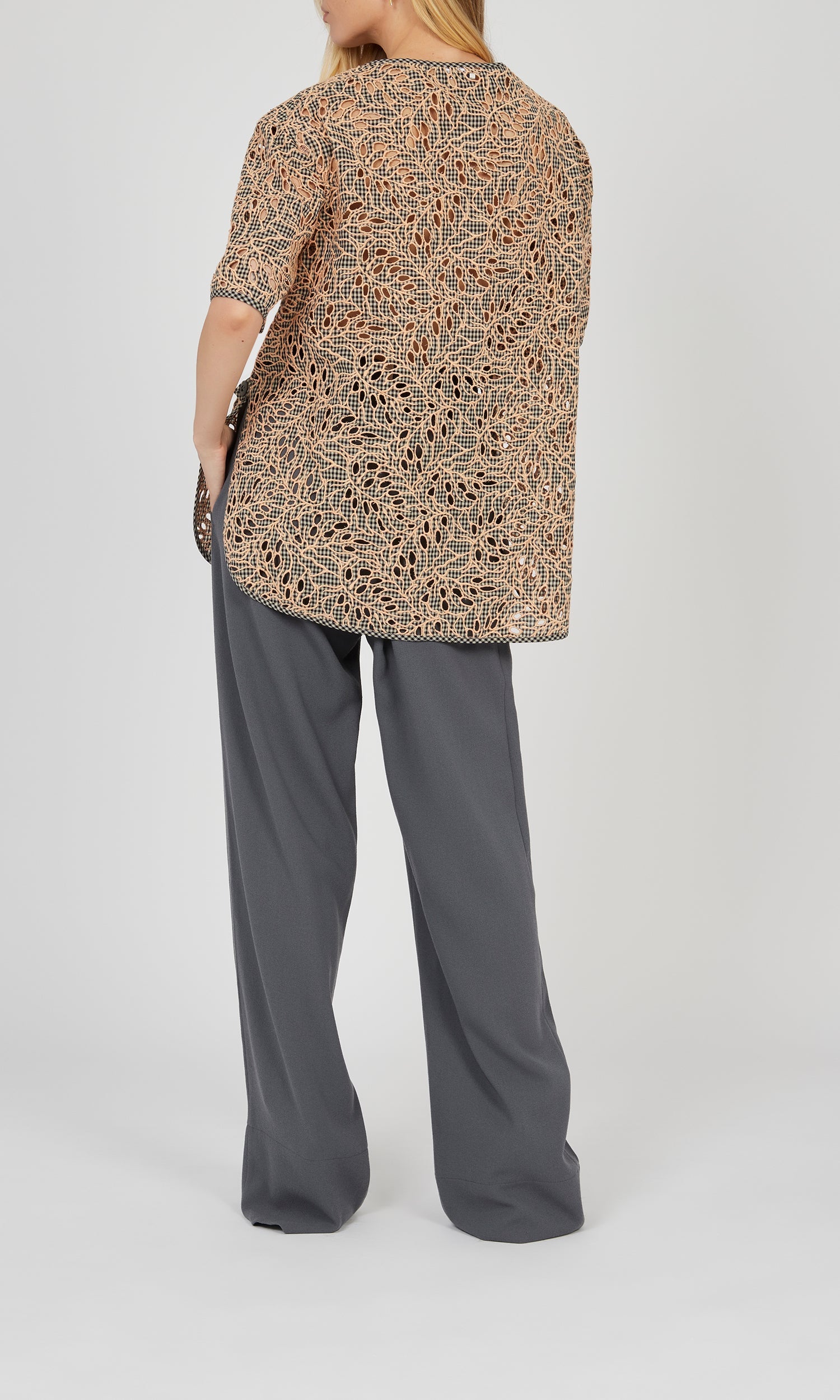 Chemisier en laine brodée - Beige