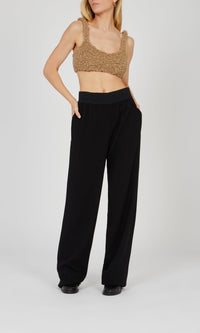 Pantalon en crêpe de laine à taille élastiquée - Noir