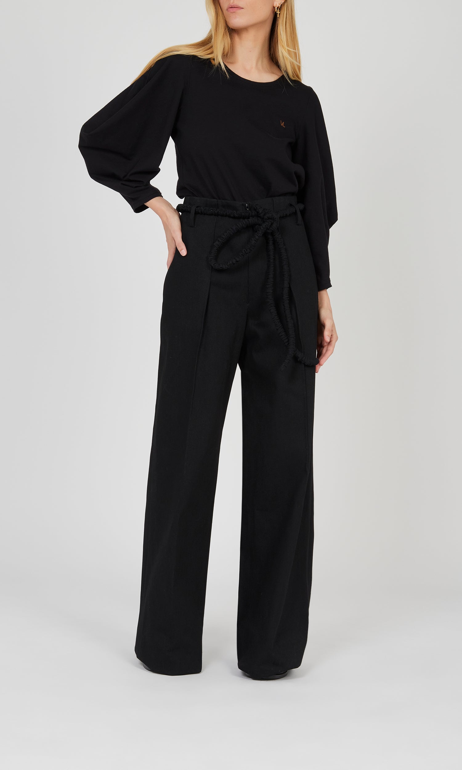 Pantalon large en crêpe de laine - Noir