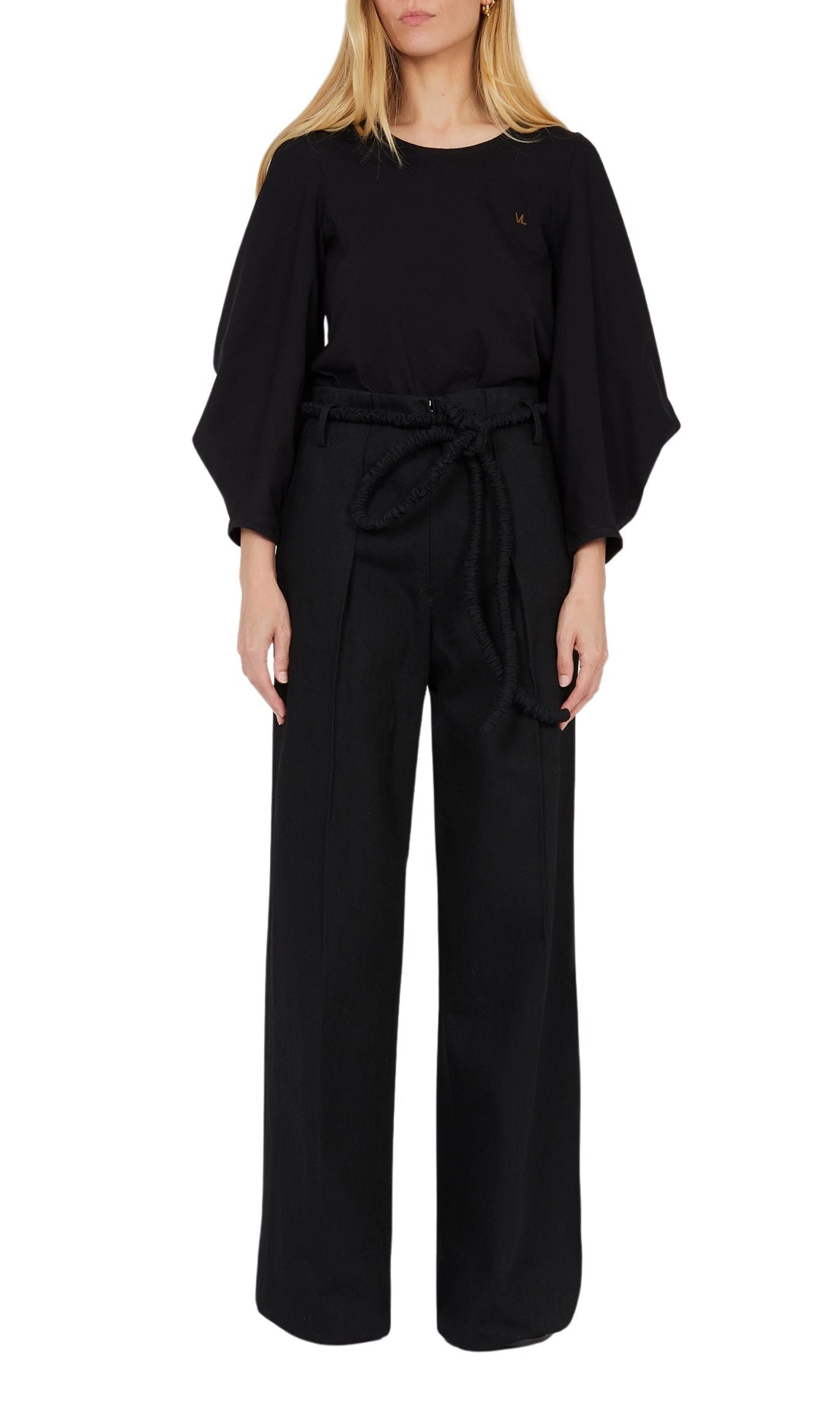 Pantalon large en crêpe de laine - Noir