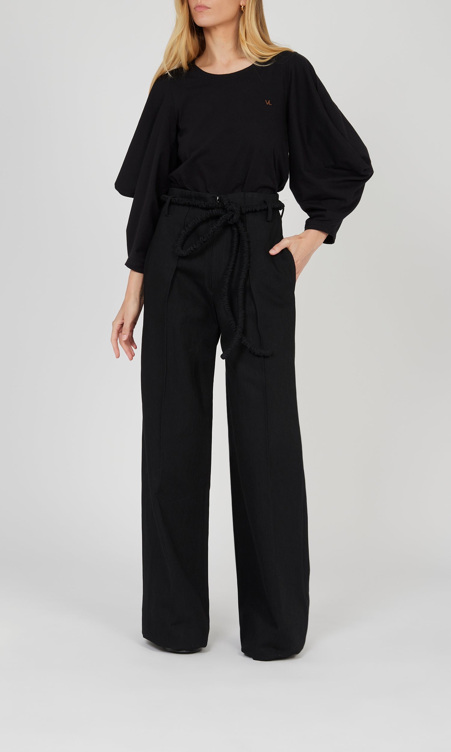Pantalon large en crêpe de laine - Noir
