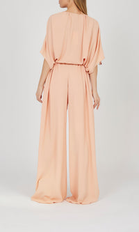 Pantalon ceinturé à jambes larges - Pink