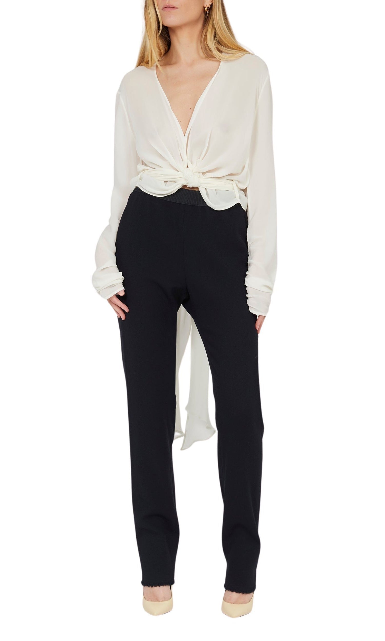 Pantalon large élastiqué en crêpe de laine - Midnight blue