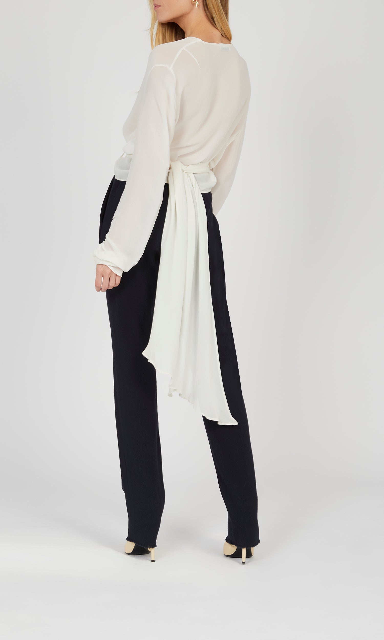 Pantalon large élastiqué en crêpe de laine - Midnight blue
