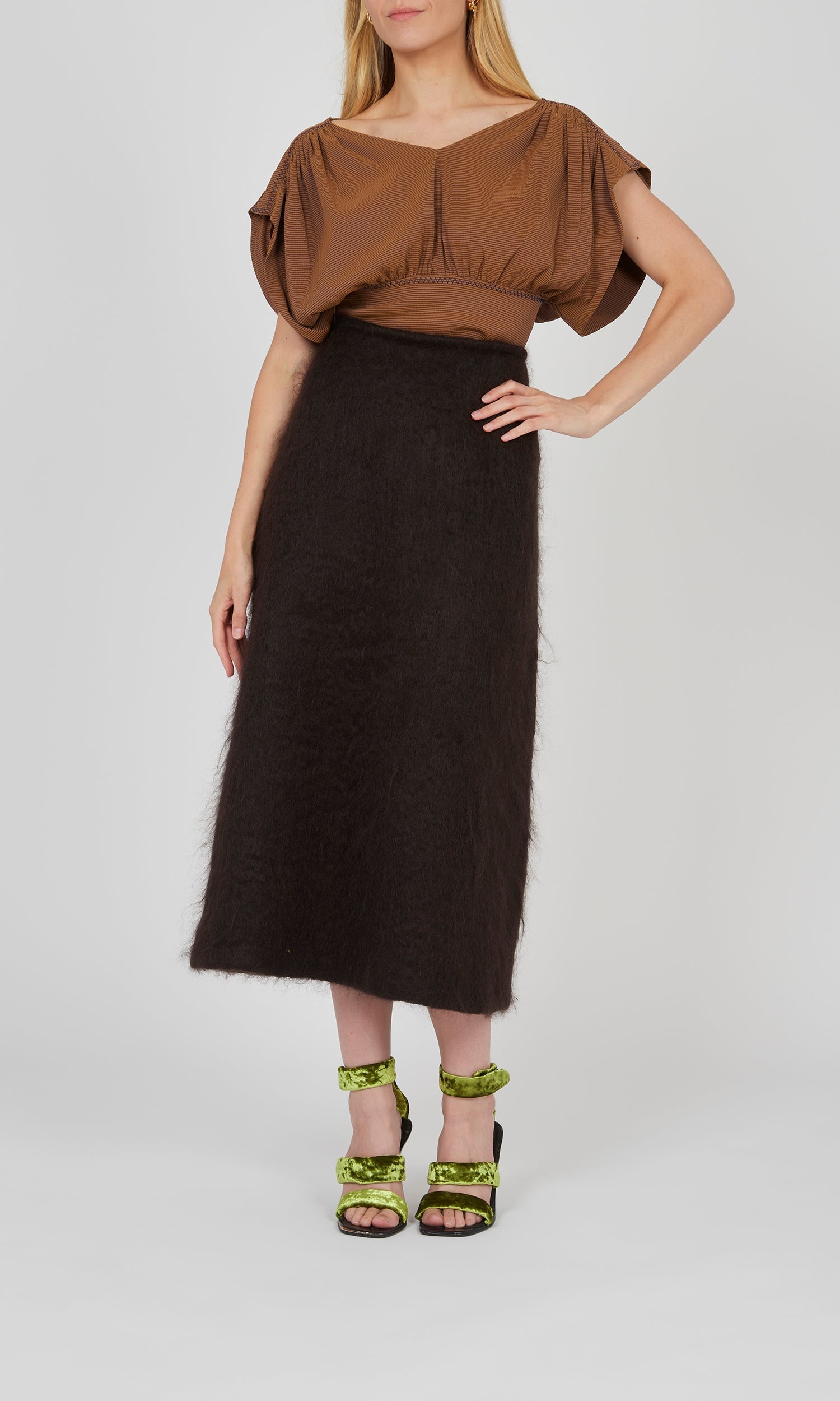 Jupe midi coupe A-line - Choco