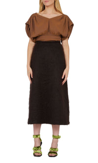 Jupe midi coupe A-line - Choco