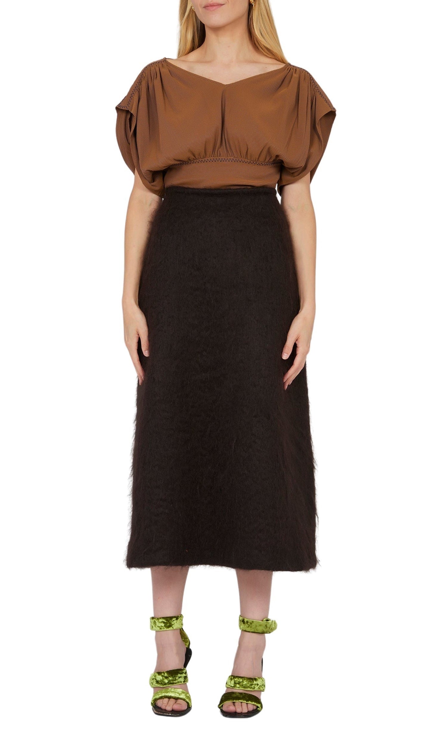 Jupe midi coupe A-line - Choco
