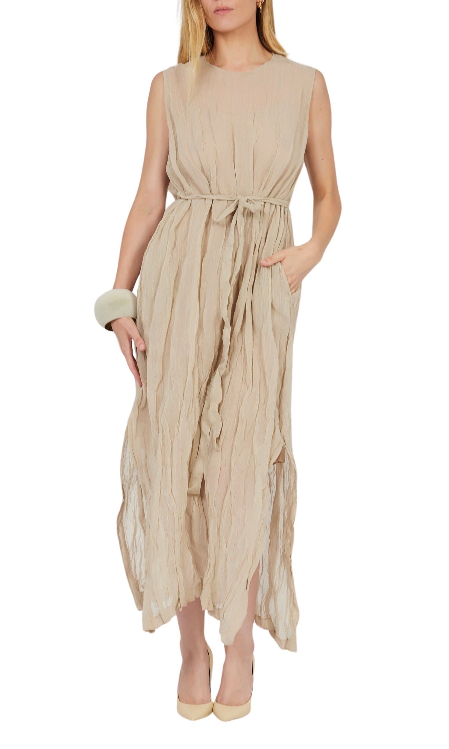 Robe froissée métallique - Beige