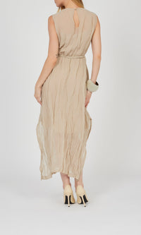 Robe froissée métallique - Beige