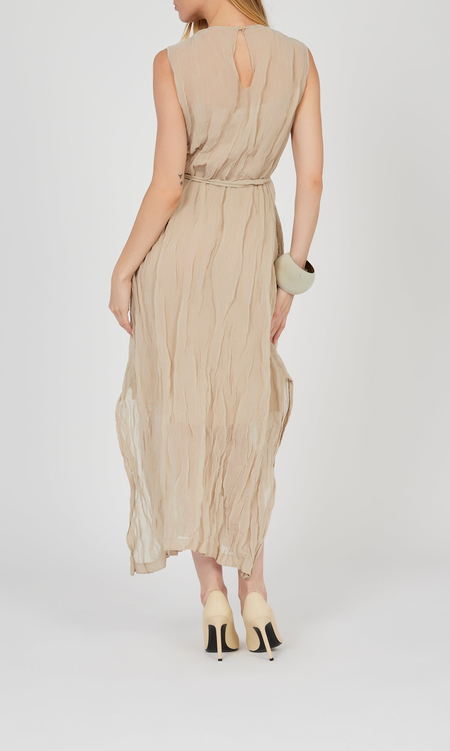 Robe froissée métallique - Beige