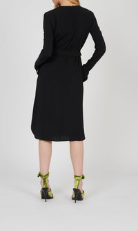 Robe midi ceinturée perforée - Noir
