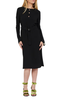 Robe midi ceinturée perforée - Noir