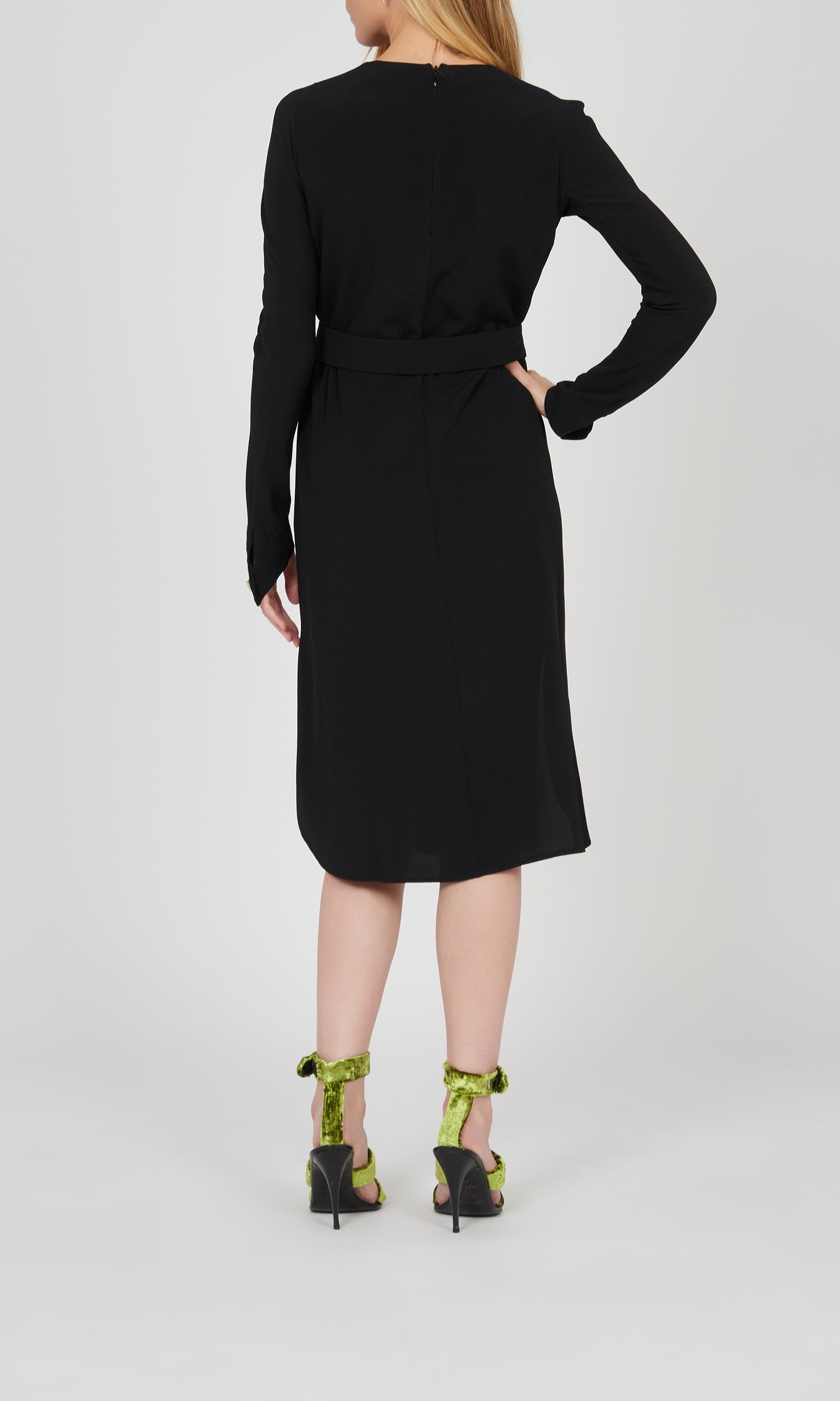 Robe midi ceinturée perforée - Noir