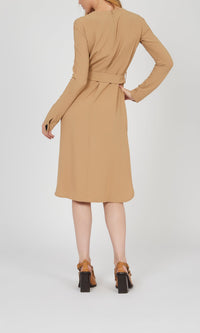 Robe midi ceinturée perforée - Camel