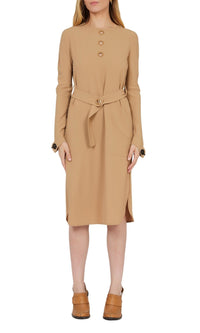 Robe midi ceinturée perforée - Camel