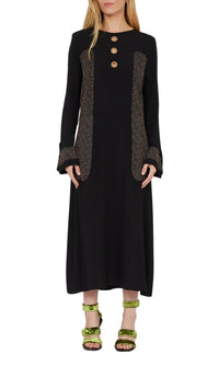 Robe bi-matière à manches longues - Noir