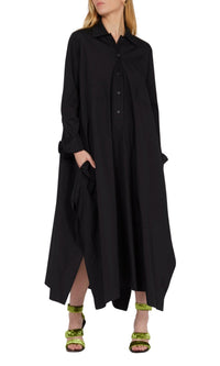 Robe maxi boutonnée en popeline - Noir