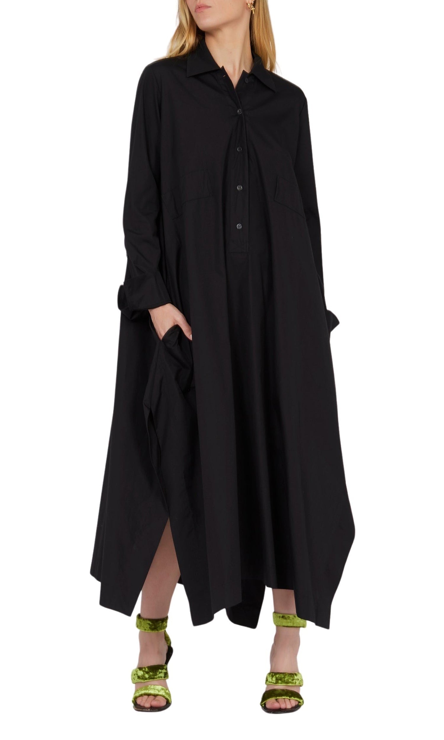 Robe maxi boutonnée en popeline - Noir