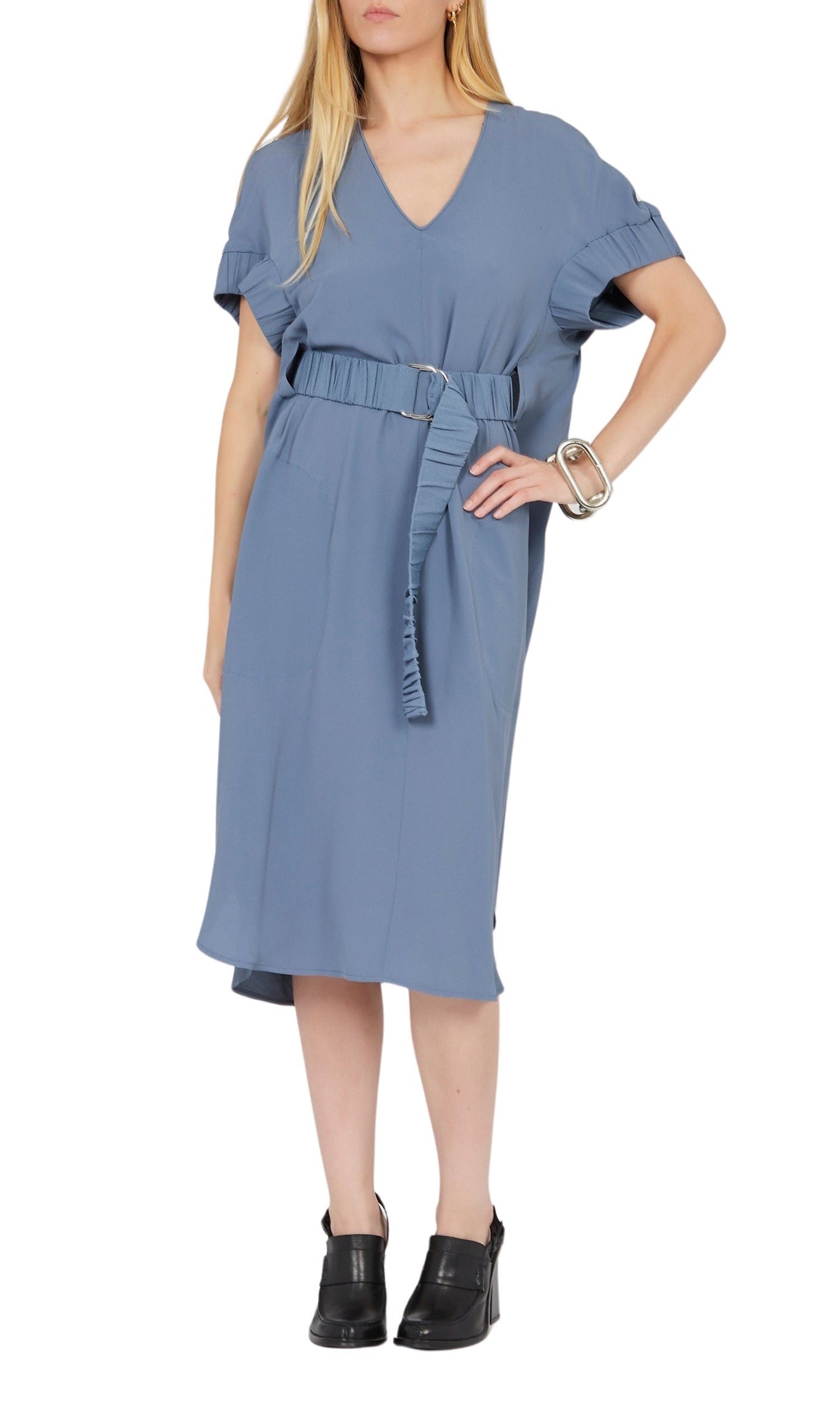Robe à manches rondes élastiques - Blue