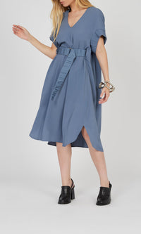 Robe à manches rondes élastiques - Blue