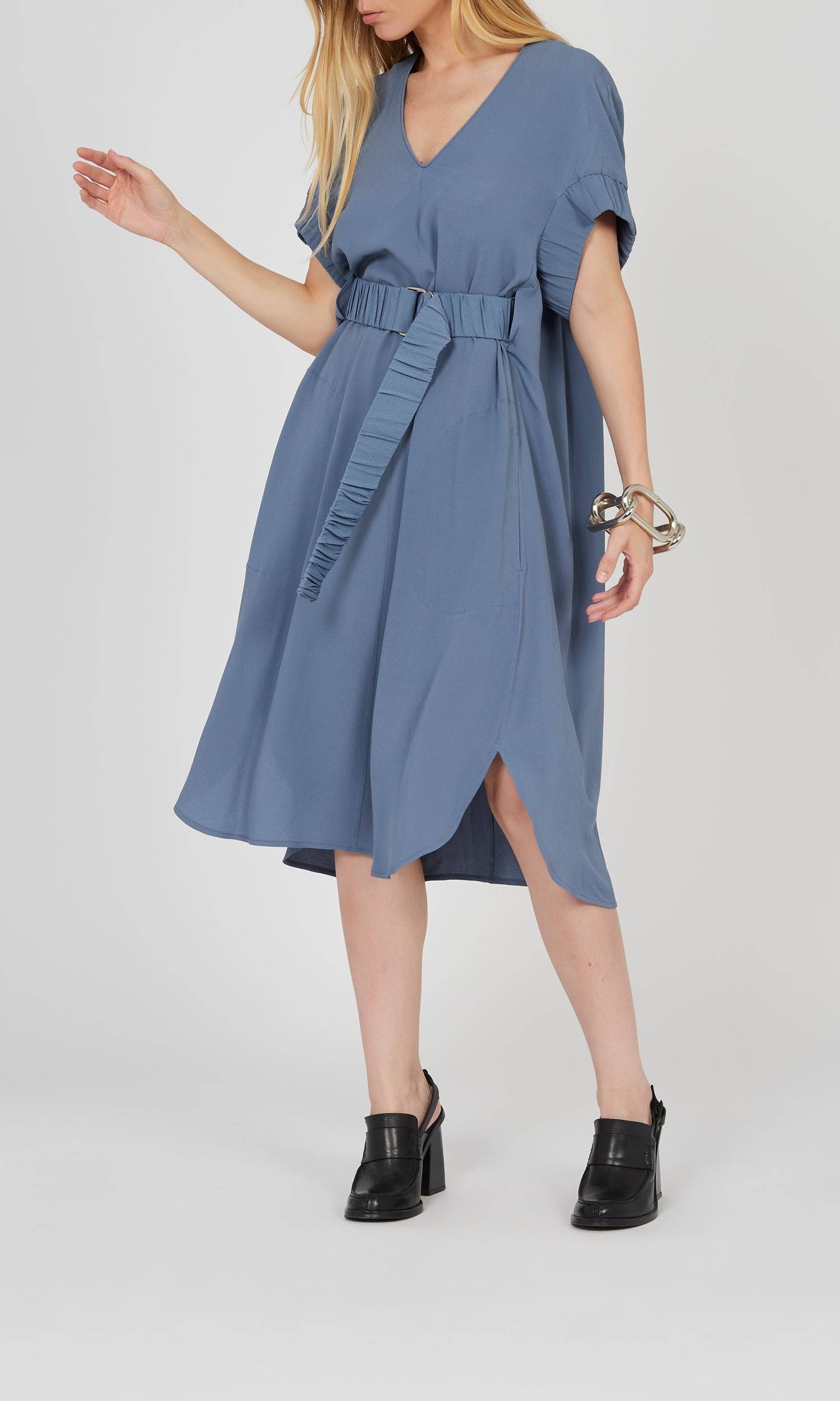 Robe à manches rondes élastiques - Blue