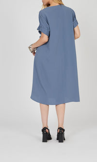 Robe à manches rondes élastiques - Blue