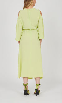 Robe en crêpe de soie épaule nue - Neon green