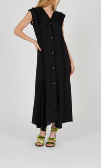 Robe à franges en lin chanvre - Noir