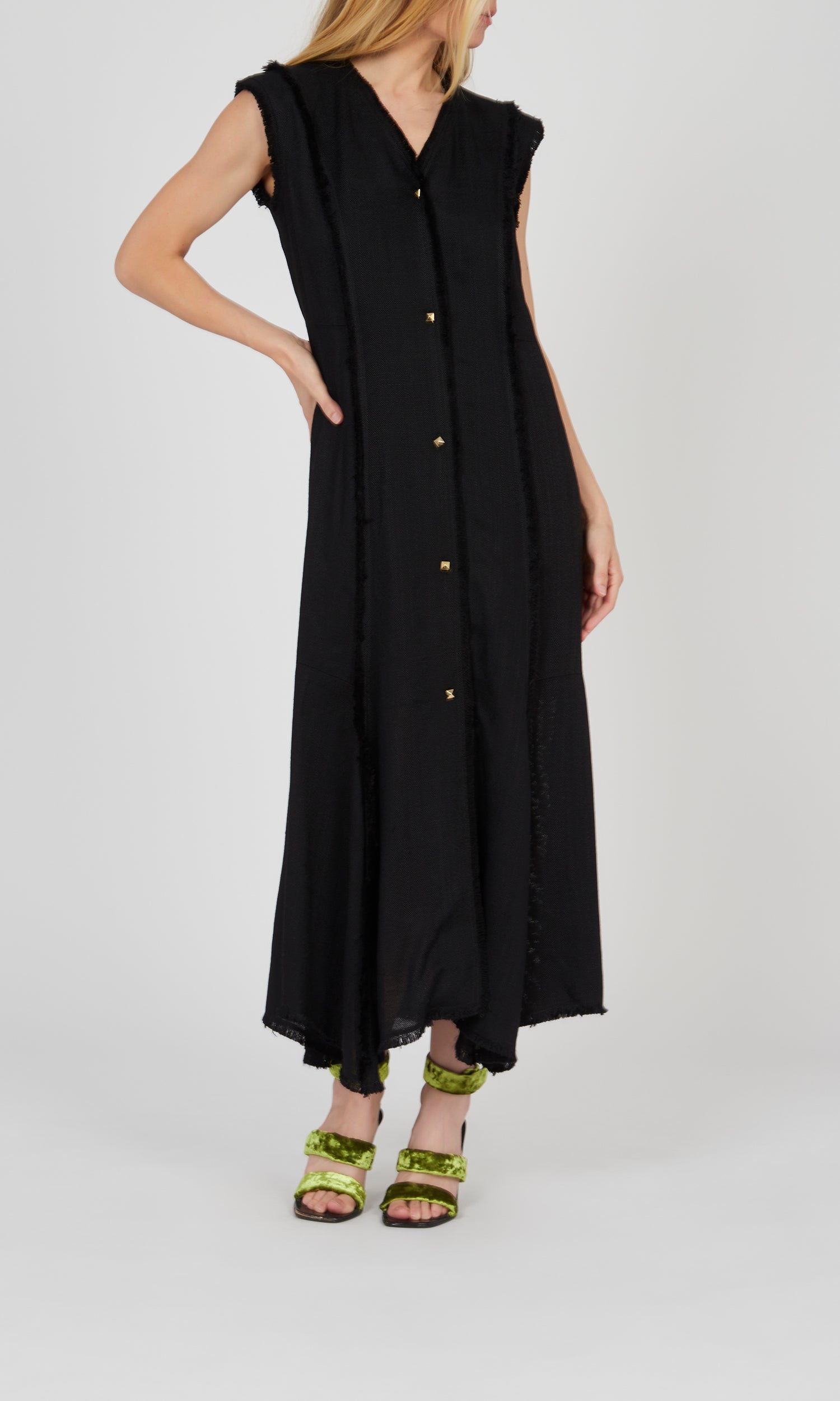 Robe à franges en lin chanvre - Noir