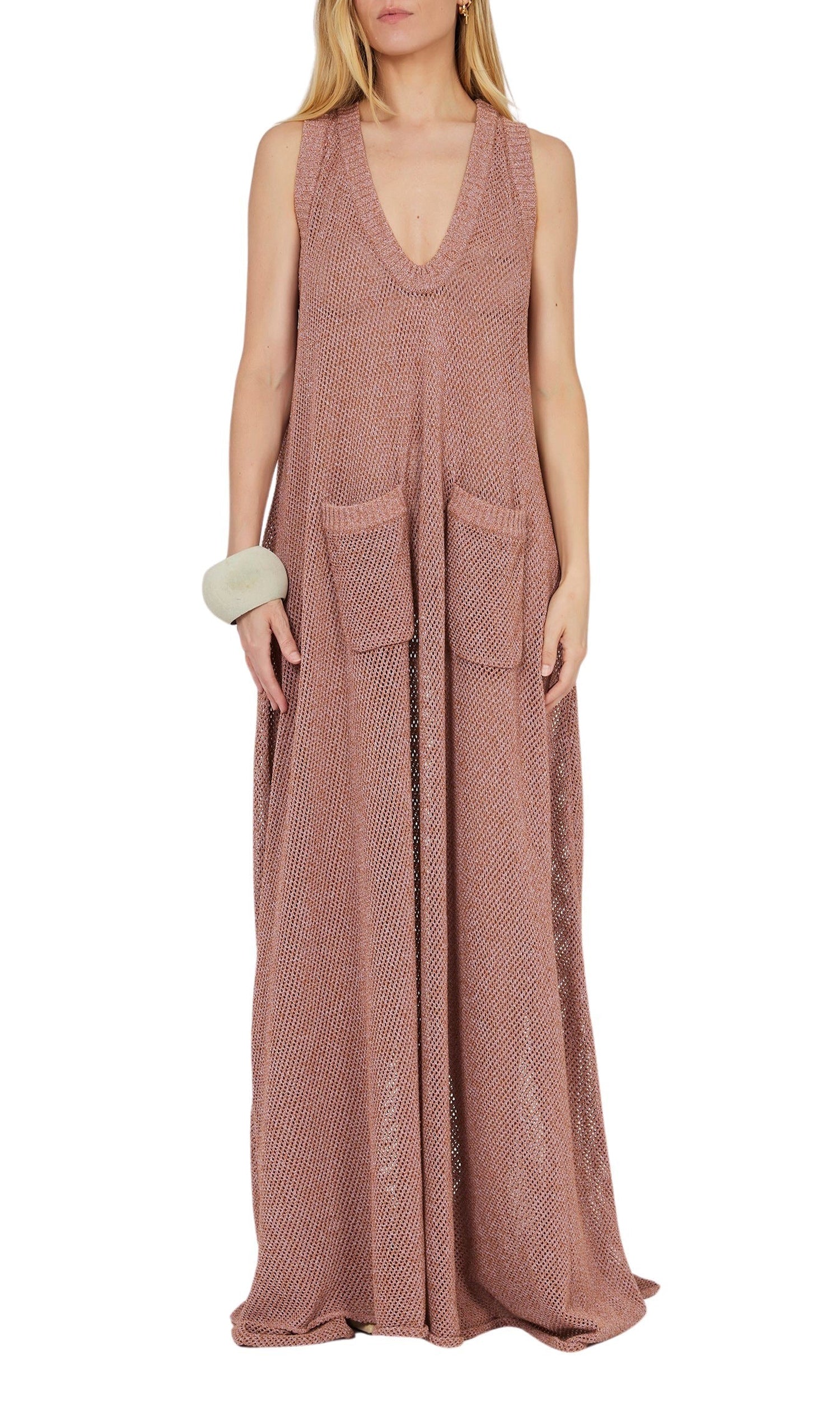 Robe longue sans manches en tricot - Pink