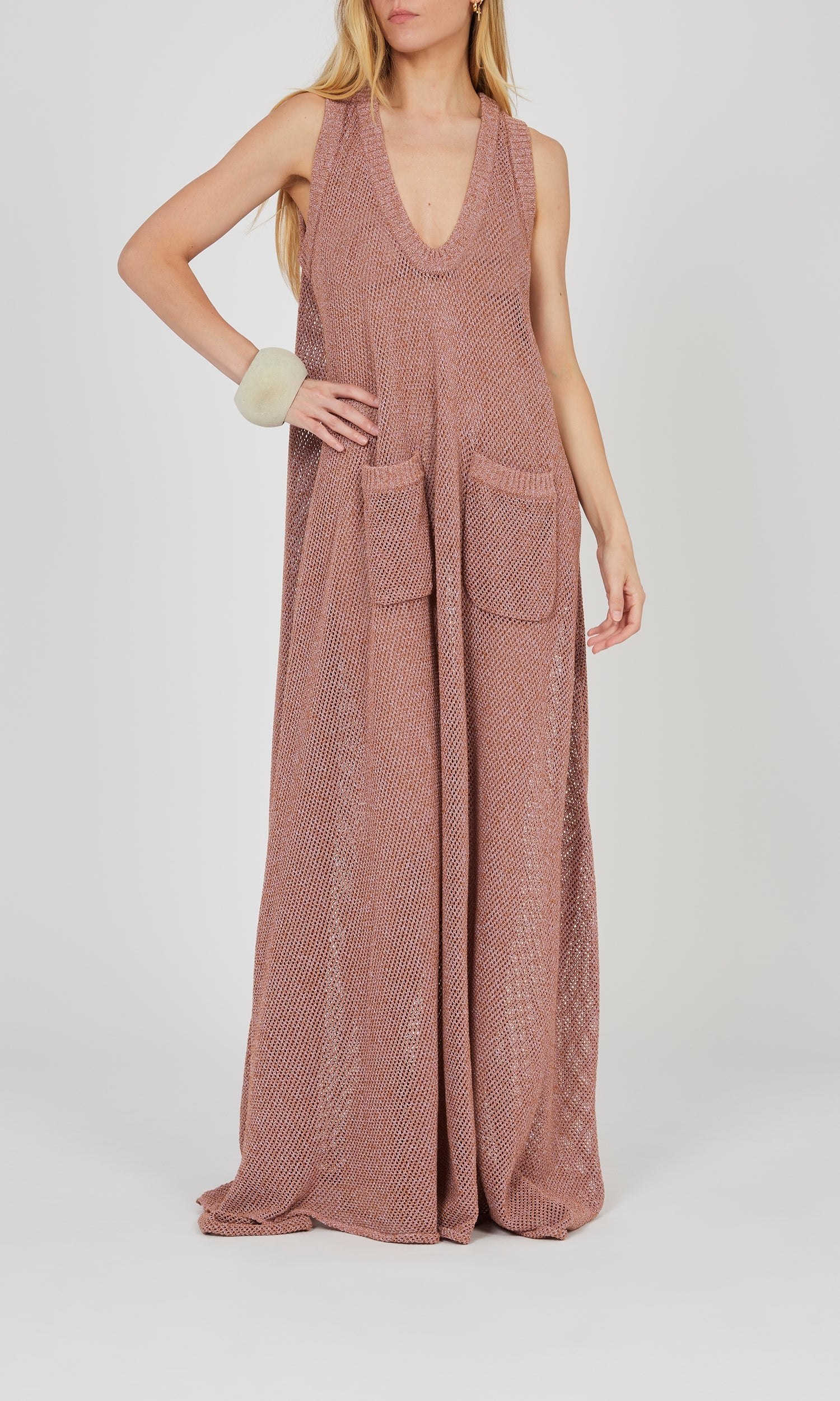 Robe longue sans manches en tricot - Pink
