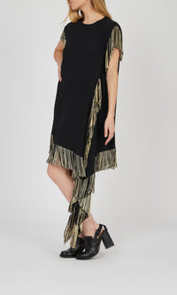 Robe à franges en crêpe de soie - Noir