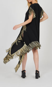 Robe à franges en crêpe de soie - Noir