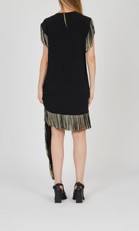 Robe à franges en crêpe de soie - Noir