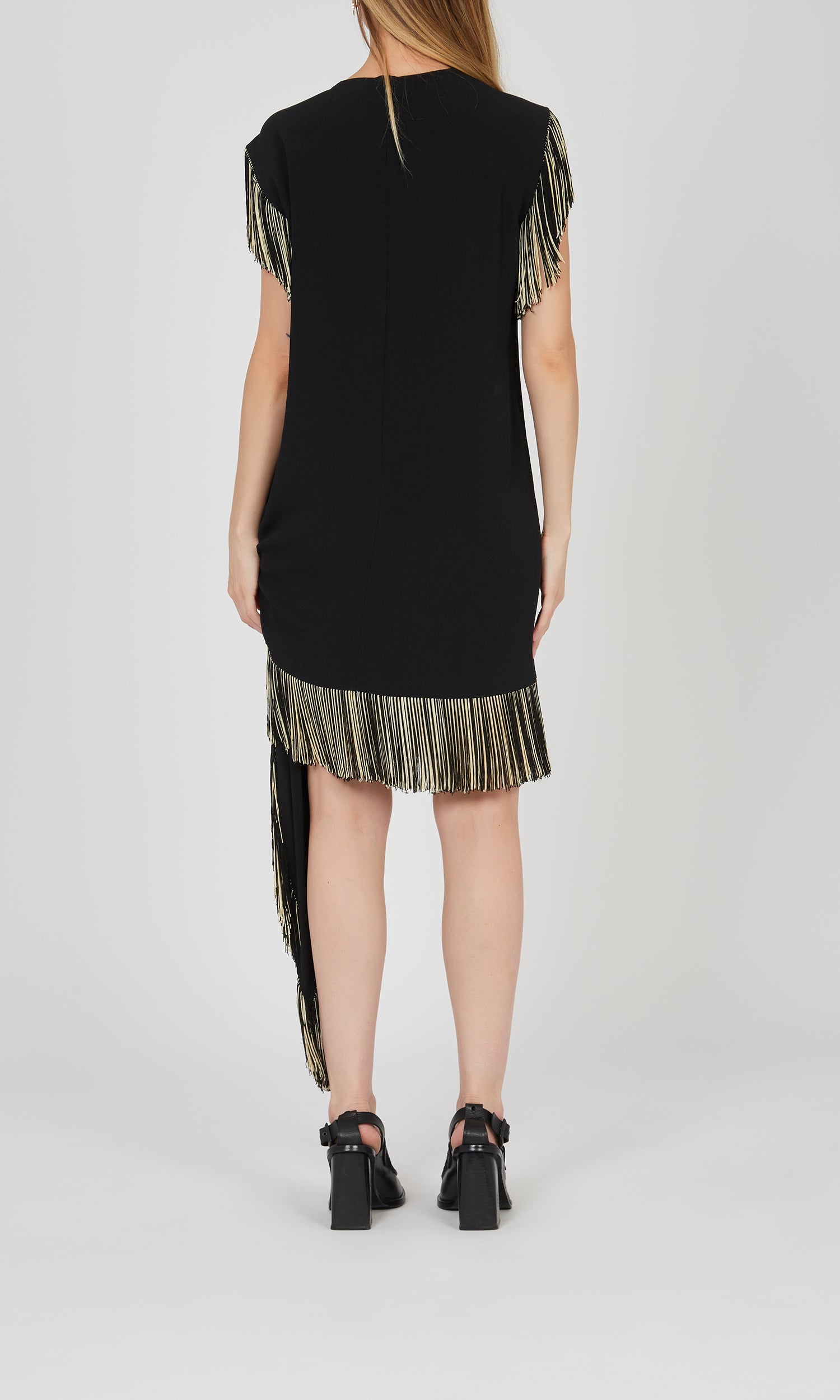 Robe à franges en crêpe de soie - Noir