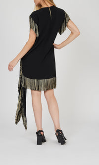 Robe à franges en crêpe de soie - Noir