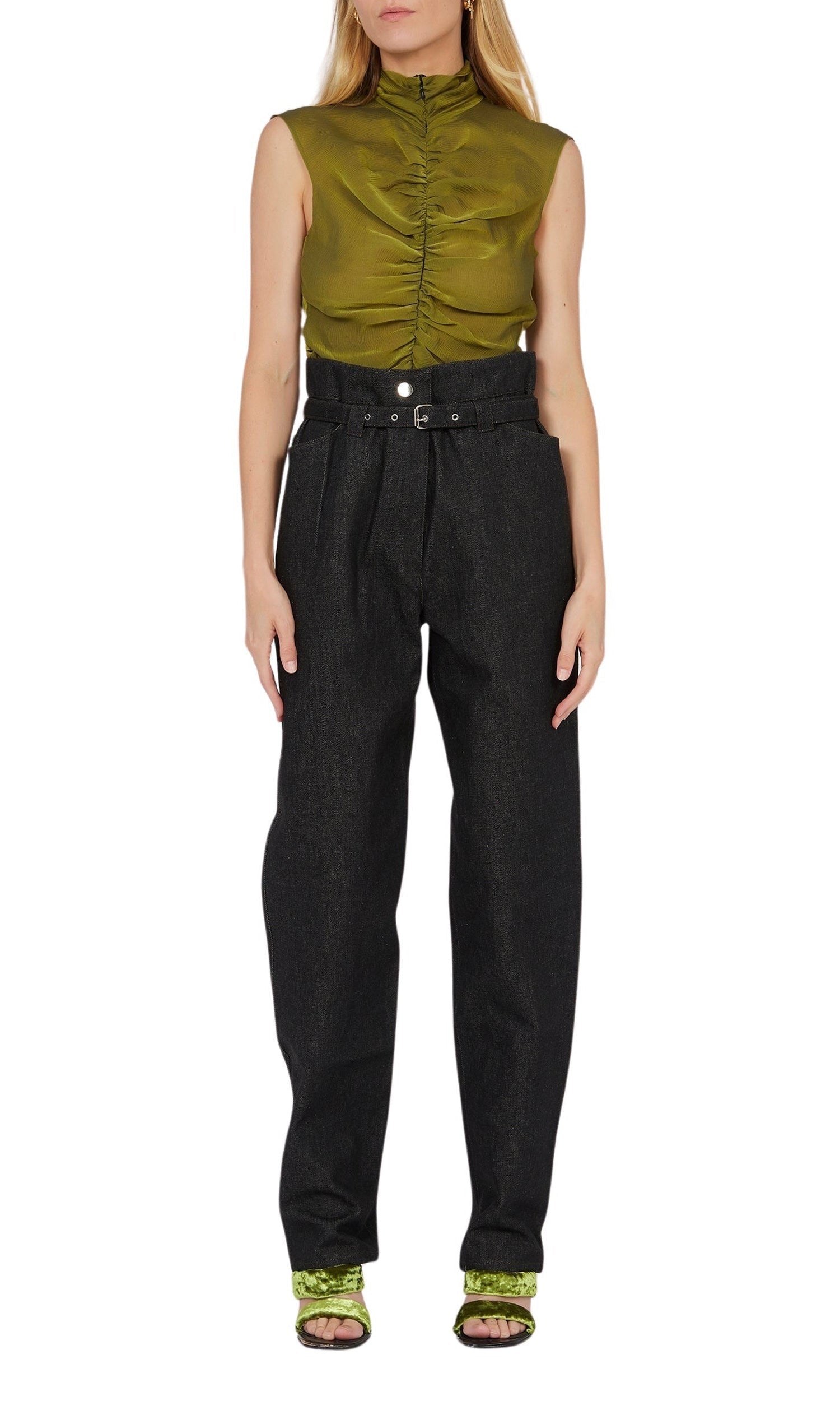 Top sans manches zip froncé - Black & Green
