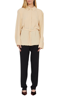 Chemise raglan ceinturée en crêpe de soie - Écru