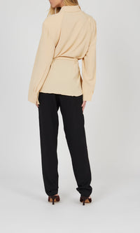 Chemise raglan ceinturée en crêpe de soie - Écru
