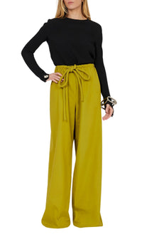 Pantalon large ceinturé corde - Matcha