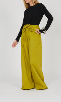 Pantalon large ceinturé corde - Matcha
