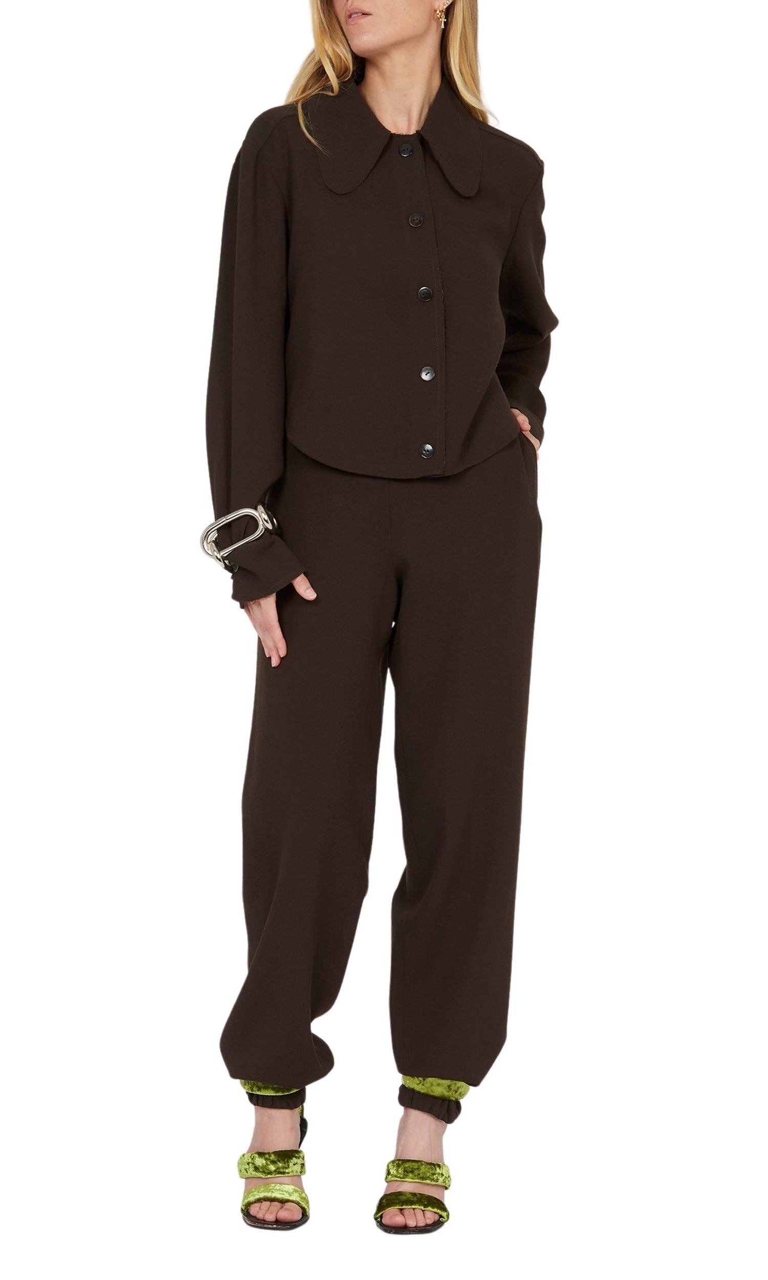 Chemise en crêpe de laine à ourlet incurvé - Choco