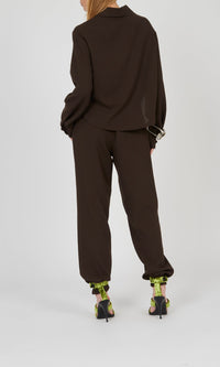 Chemise en crêpe de laine à ourlet incurvé - Choco
