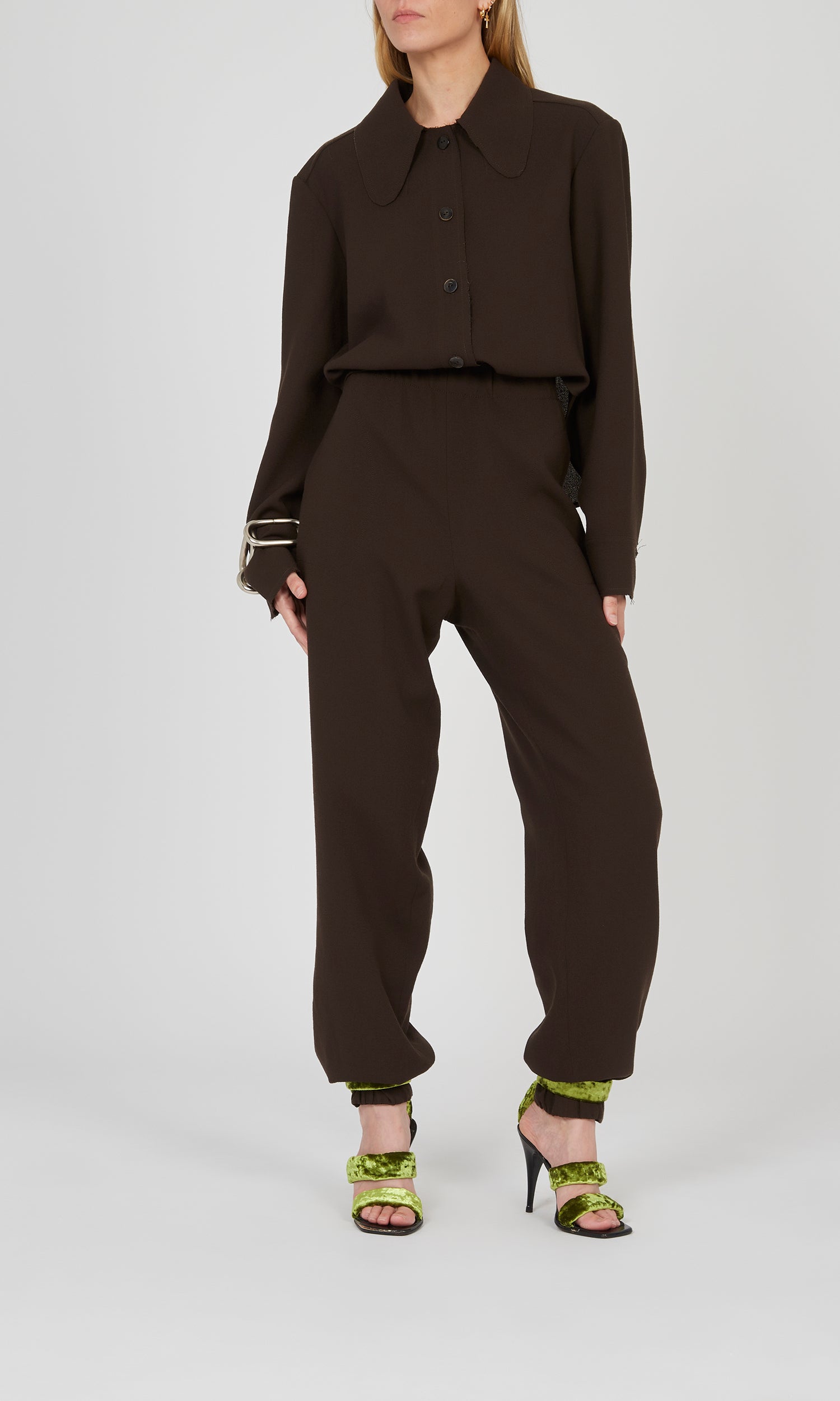 Pantalon de jogging en crêpe de laine - Choco