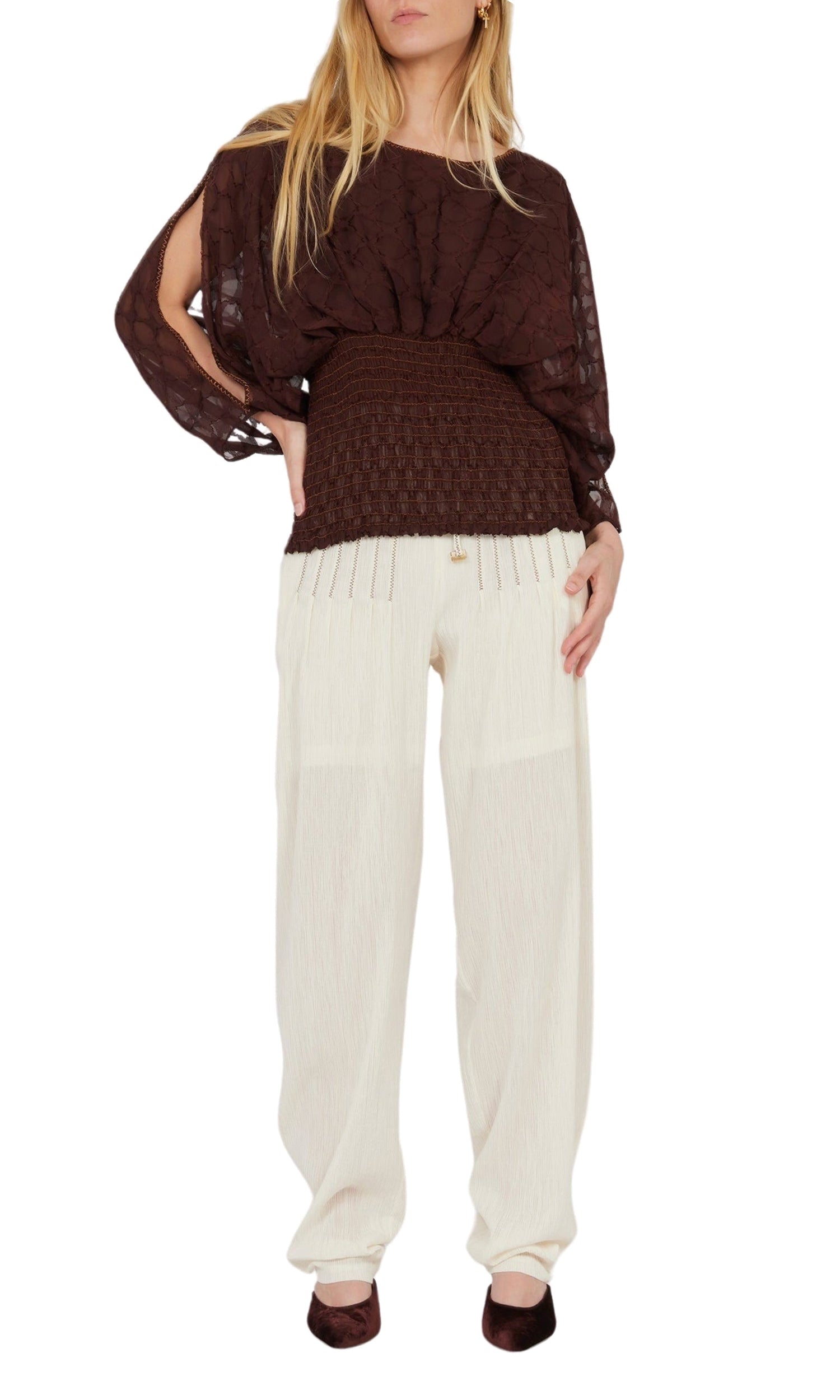 Pantalon jogging en crêpe froissé - Off white