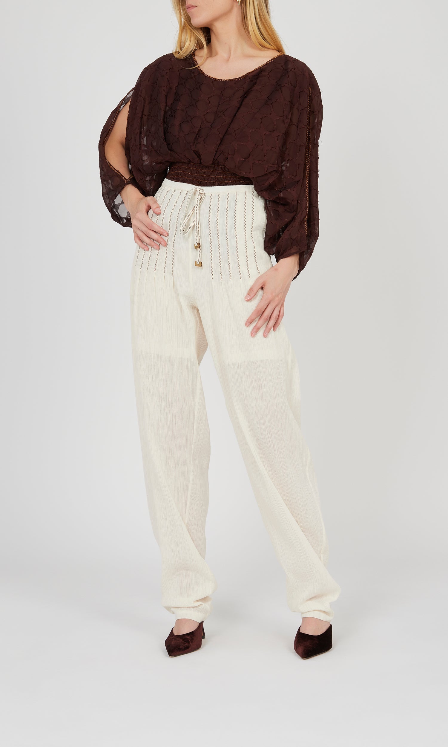 Pantalon jogging en crêpe froissé - Off white