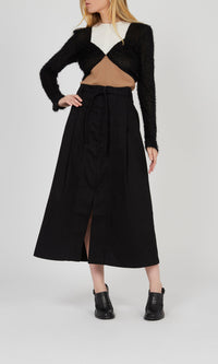 Jupe longue à pinces en denim - Noir